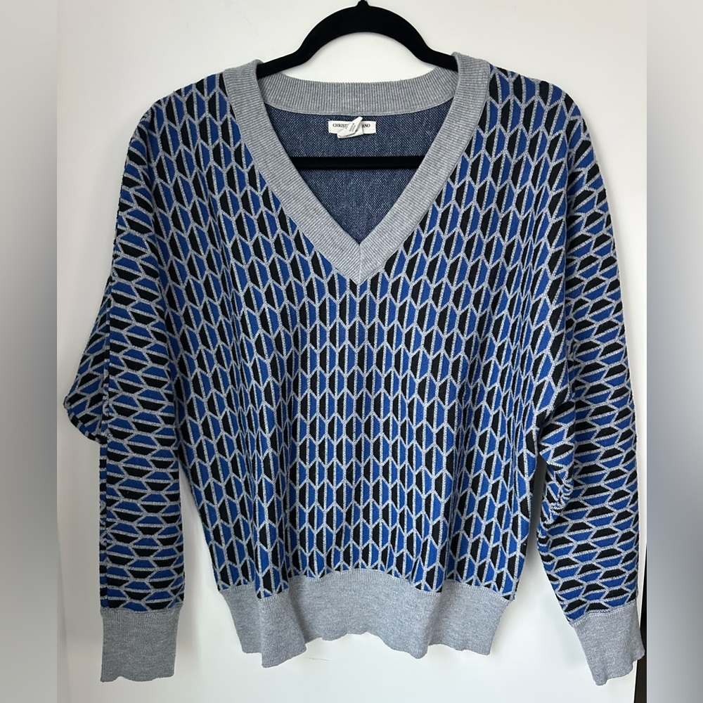Christian Siriano Blue and Gray V-Neck Sweater